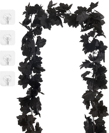 FT Black Garland Halloween Artificial Black Maple Leaf Garlands Fall Leaves Vines for Autumn Thankgiving - Set of 2