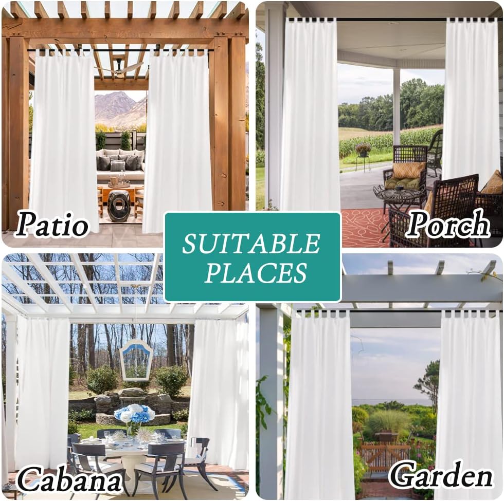 Waterproof Outdoor Curtains Premium Thick Tab Top Linen Textured 2 Panels Curtain 108 inch Length Privacy Assured