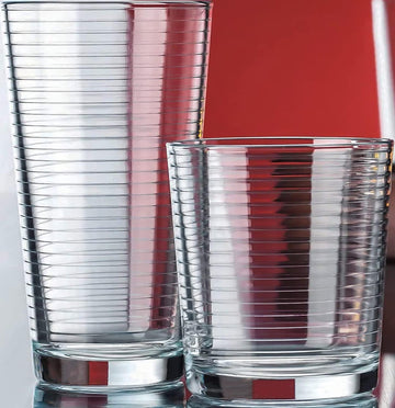 Set of 16 Heavy Base Ribbed Durable Drinking Glasses Includes 8 Cooler Glasses (17oz) and 8 Rocks Glasses (13oz)