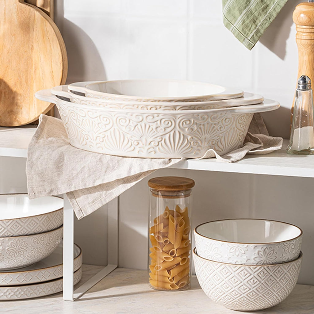 Casserole Dishes for Oven Sets of 3, Ceramic Oval Dish, Au Gratin Pans with Handles for Roasting, Lasagna, Pie, Meat