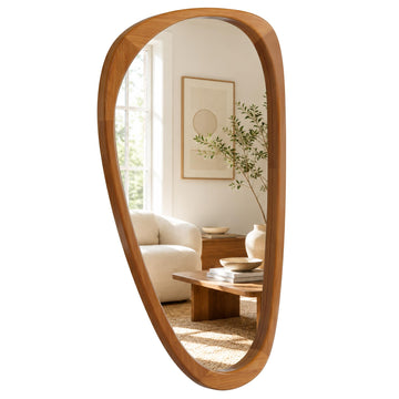 48x24 Inch Warm Walnut Large Irregular Solid Wood Wall Mirror