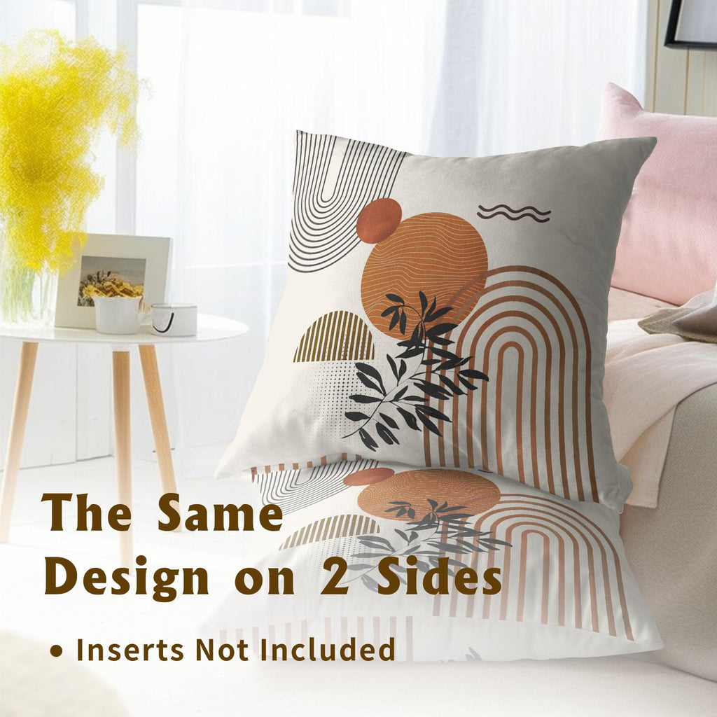 Boho Throw Pillow Covers 16x16 Inch Set of 2 Minimalist Geometric Leaf Cushion Case Mid Century Leaf Sun Decorative