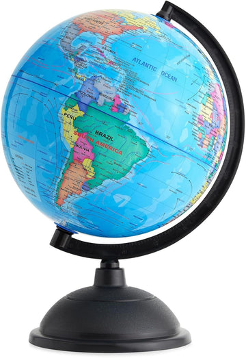 World Globe for Kids - 8-Inch, Multicolor with Plastic Stand - Educational Desk Globe with World Map for Kids &