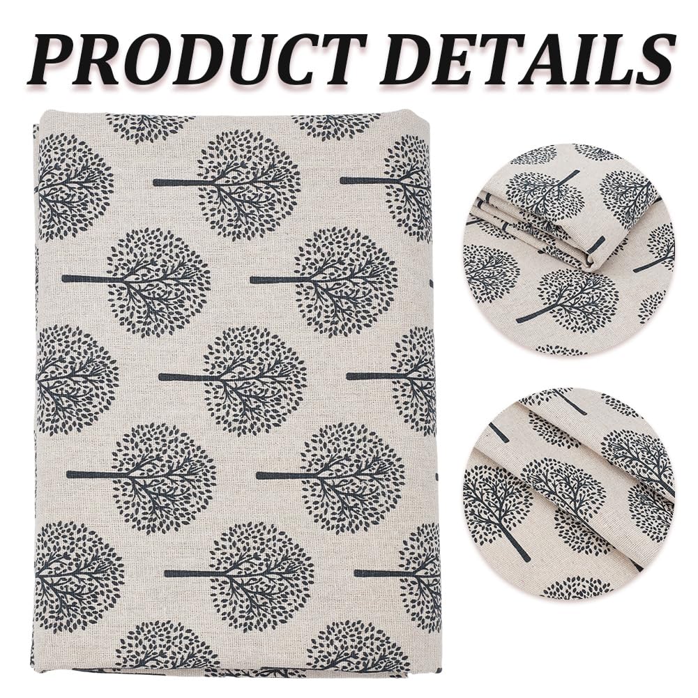 1.09 Yards 62.21 Inch Tree Linen Fabric Black Trees Soft Breathable Upholstery Linens Lightweight Quilting Cloth