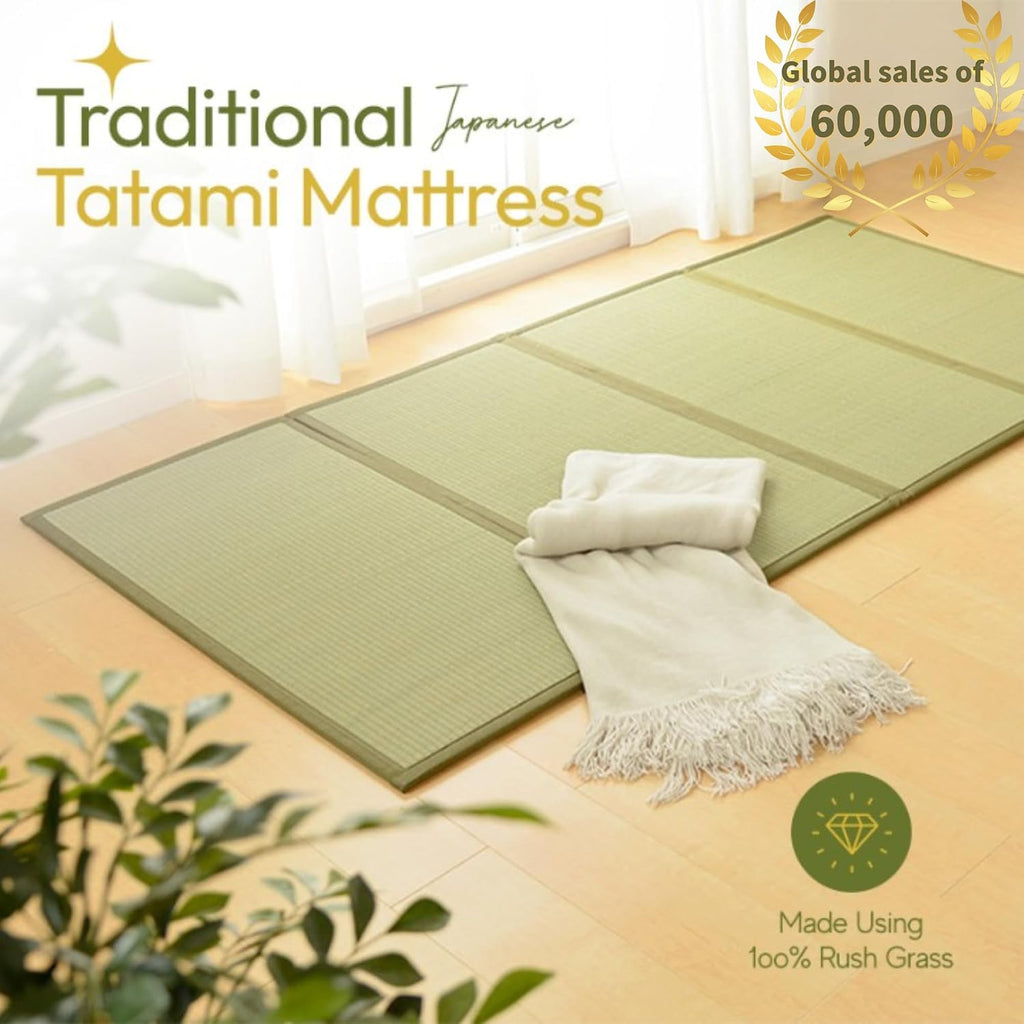 Japanese Traditional Tatami Mat, Igusa (Rush Grass) Floor Mattress, Futon, 55"x78" (, Natural)