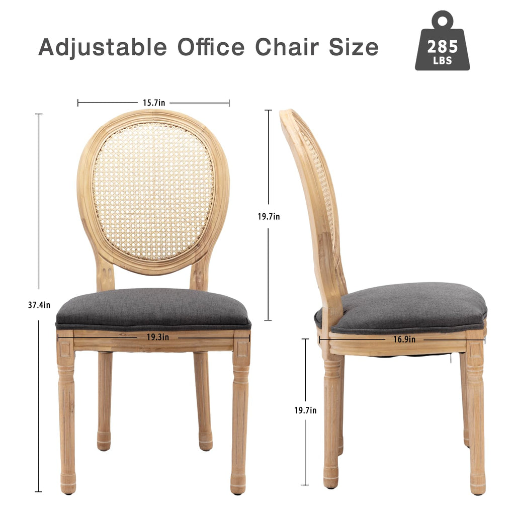 French Country Rattan Dining Chairs Set of 4, Round Back Kitchen Chair, Grey