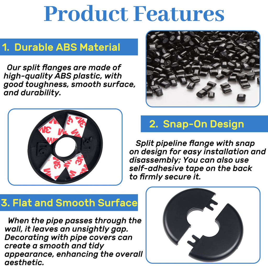 6Pcs Self-Adhesive Split Flange for 0.6" Pipe, ABS Round Escutcheon Plate