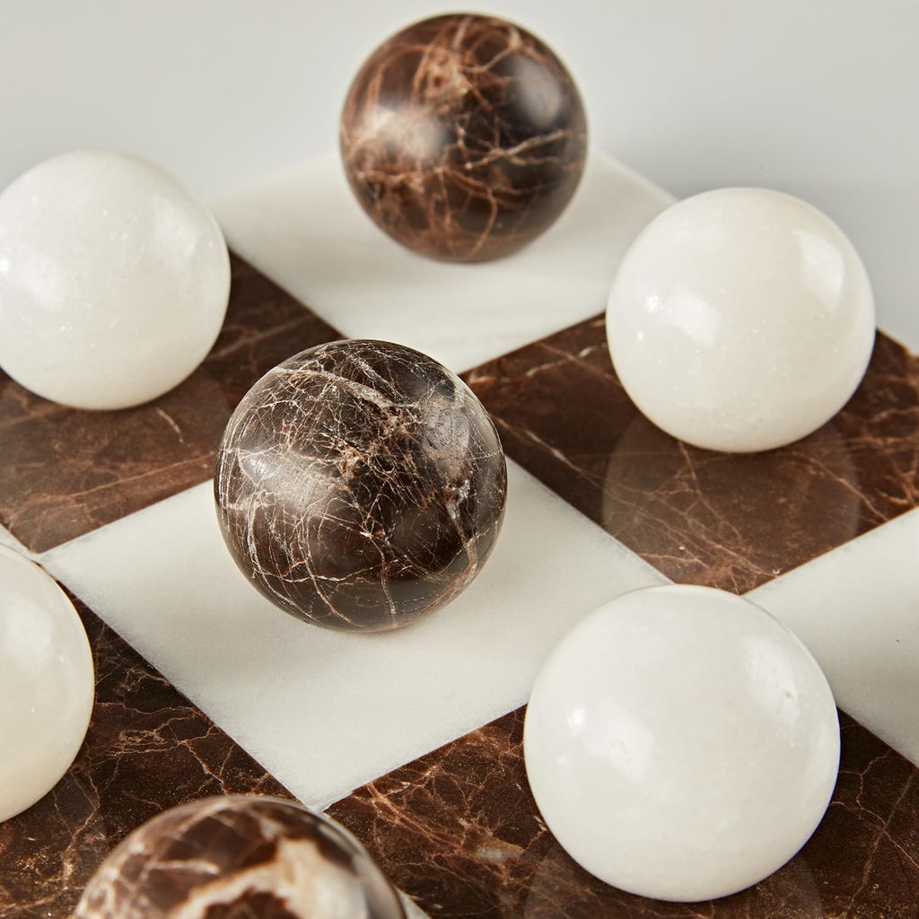 White Black Marble Tic Tac Game Set