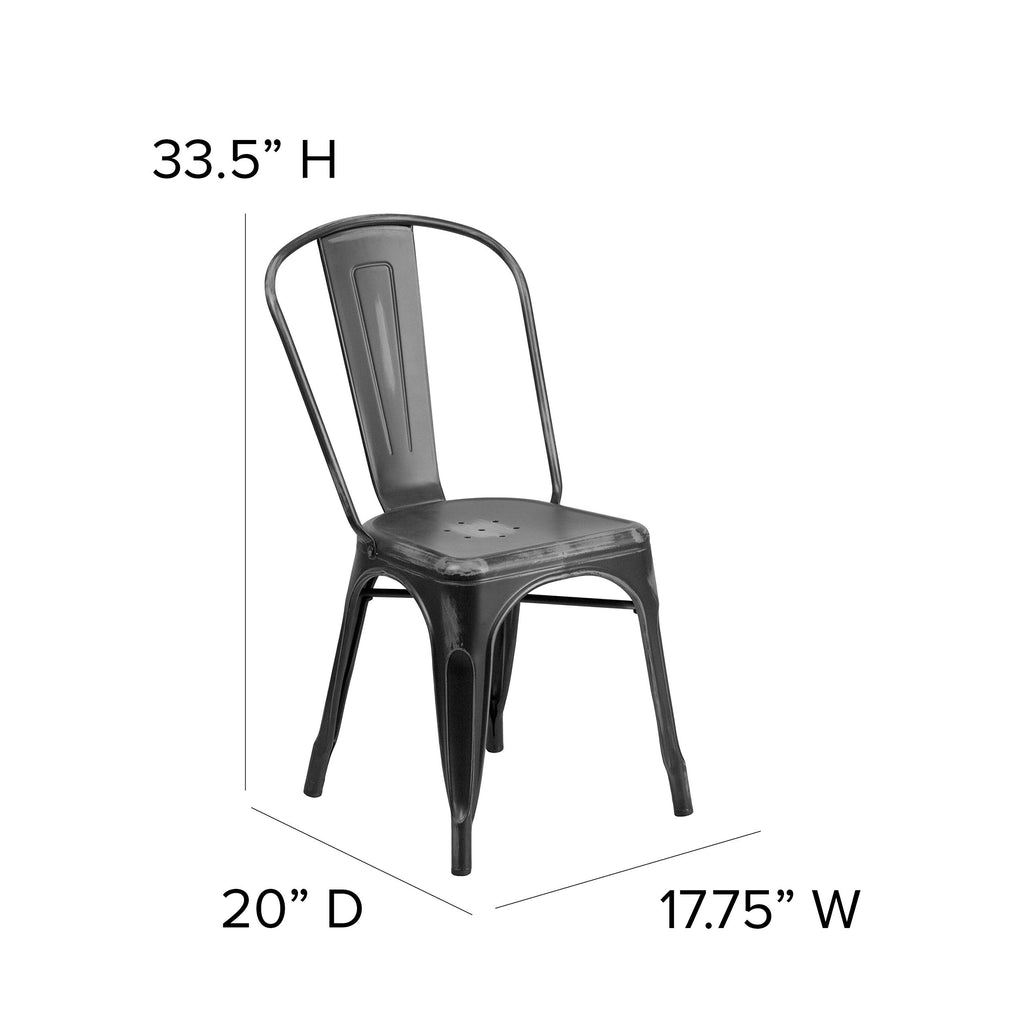 Distressed Black Metal Indoor/Outdoor Stackable Chair