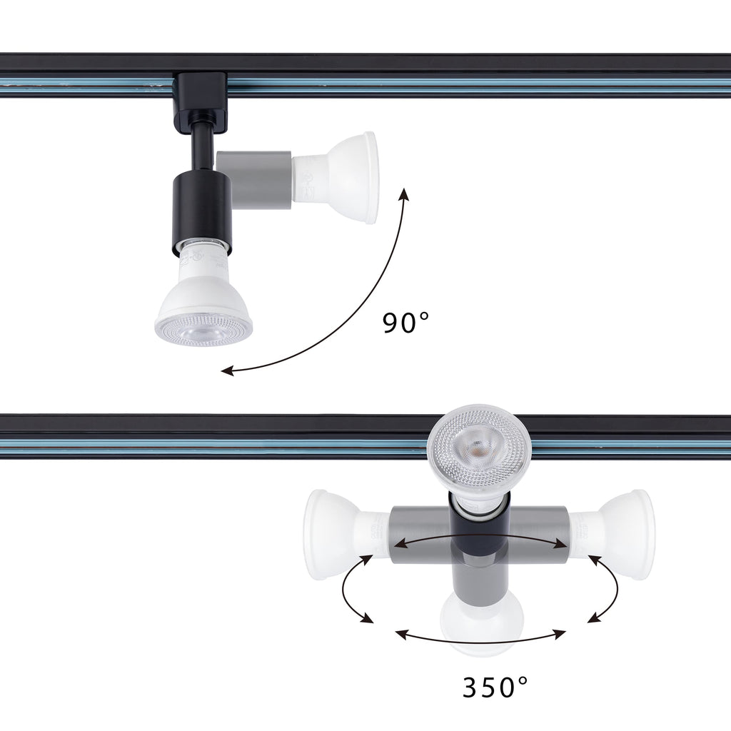 H Type Track Lighting Head to E26 Medium Screw Base Adapter Light Direction Adjustable Pack of 6 (Black)
