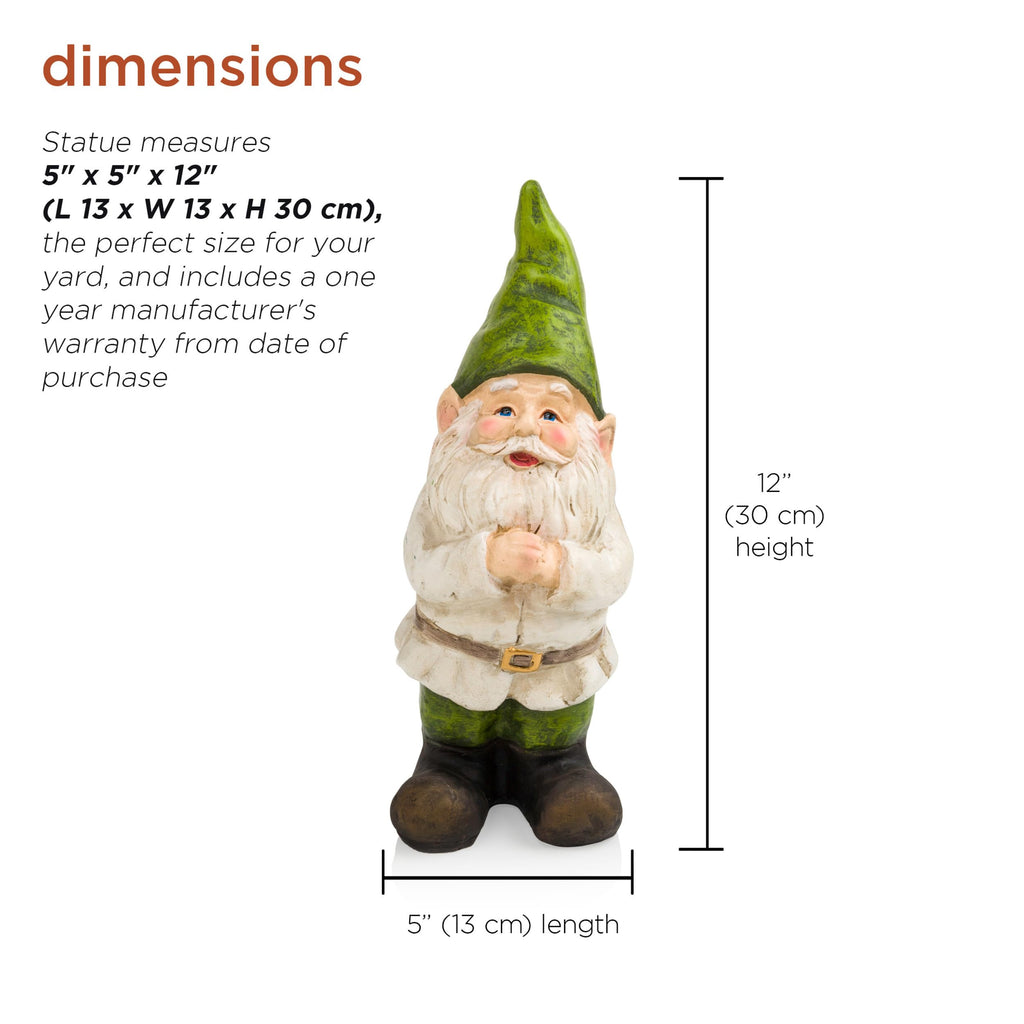12" Tall Outdoor Garden Gnome Yard Statue Decoration - Playful Resin Gnome with Earthtone Colors - Durable