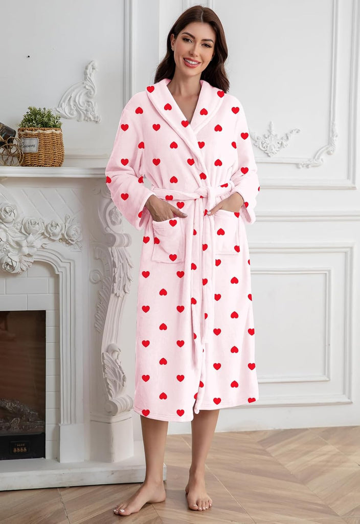 Girls Robe, Shawl Collar Fuzzy Fleece Bathrobes with Belt and Pockets for Kids Boys