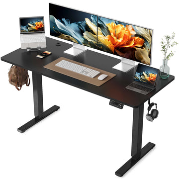 Electric Standing Desk, 55 x 24 Inches Stand Up Desk with Splice Board, Adjustable Height Desk, Computer Desk, Black