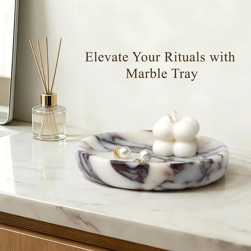 Marble Jewelry Dish, Round Ring Dish, 5.5 Inch, Calacatta Viola