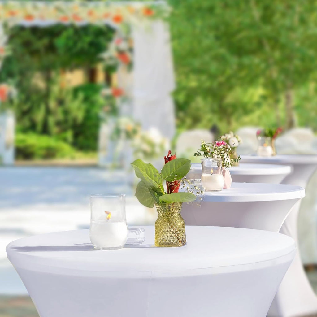 2 Pack Cocktail Tablecloth Bar Top Table Covers Round White Spandex
