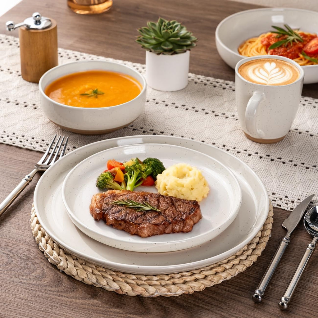 Dinnerware Sets for 6, 18 Pieces Ceramic Plates and Bowls Set