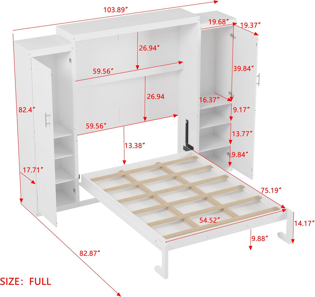 Full Vertical Murphy Bed with Wardrobe,Cabinet,and Storage Shelves,Wood Foldable Hidden Murphy Wall Bed for Adults