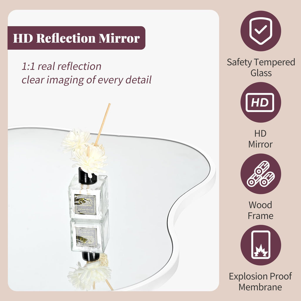 White Framed Irregular Bathroom Wall Mirror 22 x 30 Inch