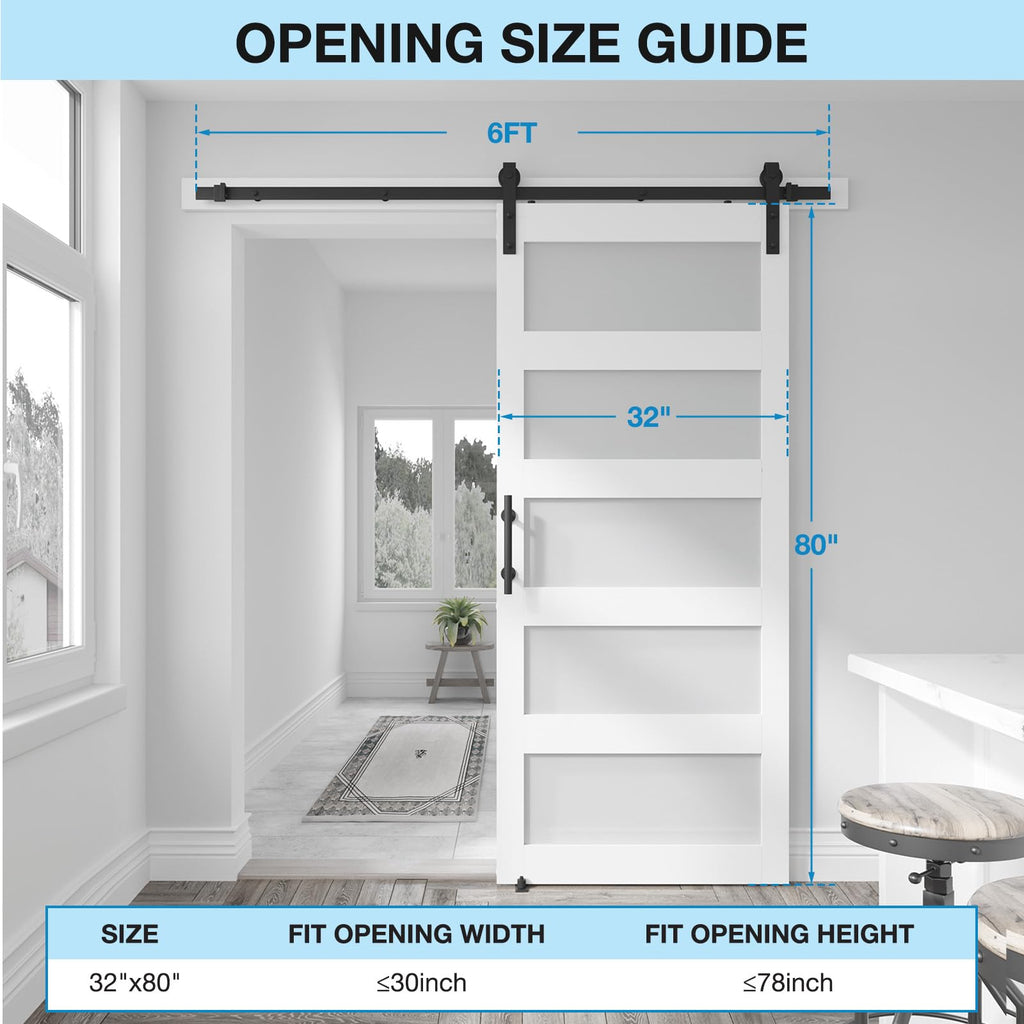 32in x 80in 5-Panel Sliding Glass Barn Door with 4ft Hardware Kit