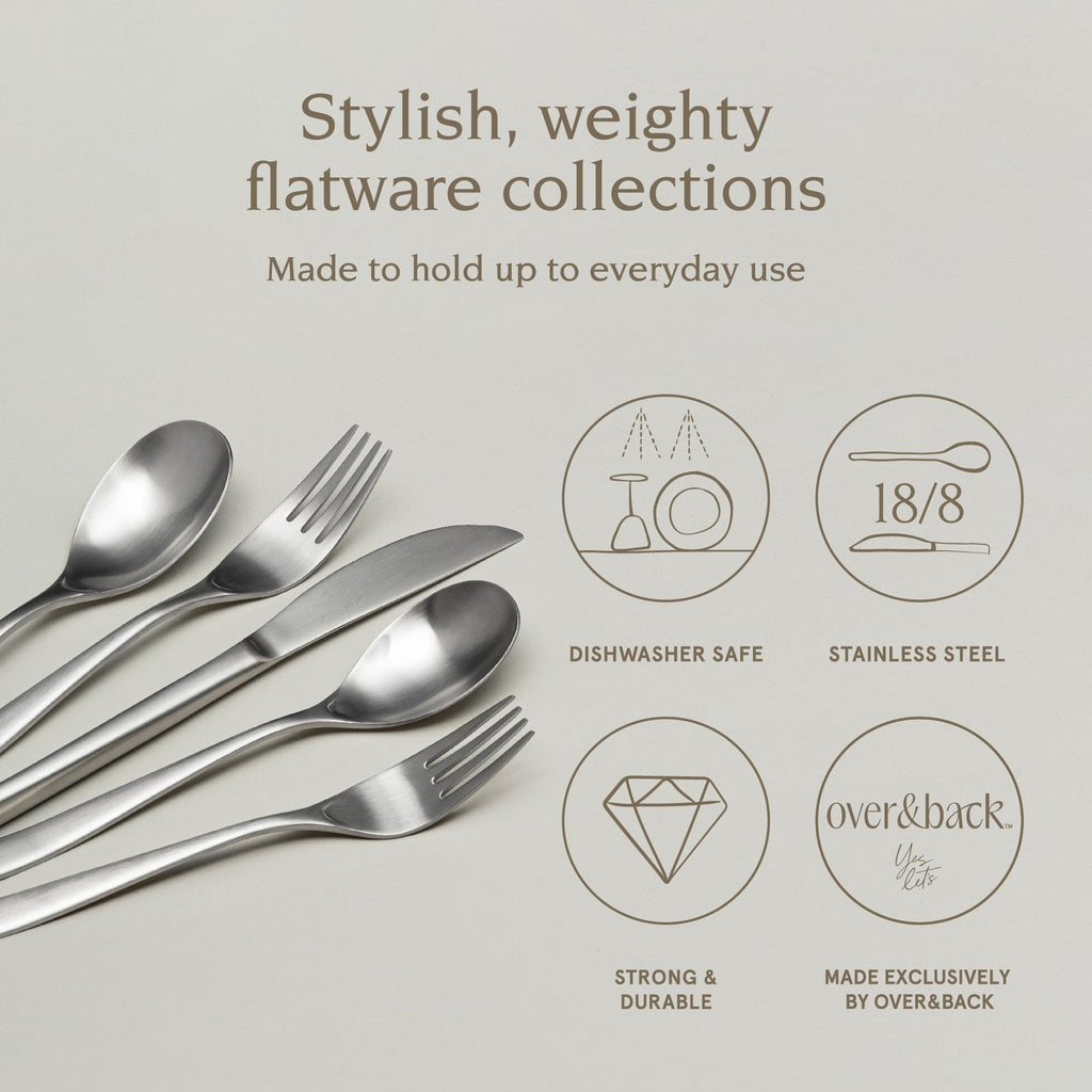 20pc Curved Flatware Cutlery Set - Comes with 4 Dinner Forks, 4 Salad Forks, 4 Dinner Knives, 4 Dinner Spoons, and 4