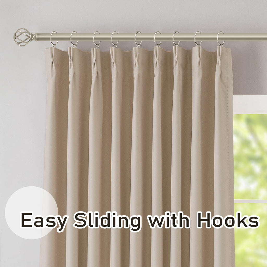 Sand Pinch Pleated Blackout Curtains with Hooks - 144 inches Extra Long Room Darkening Thermal Insulated Window