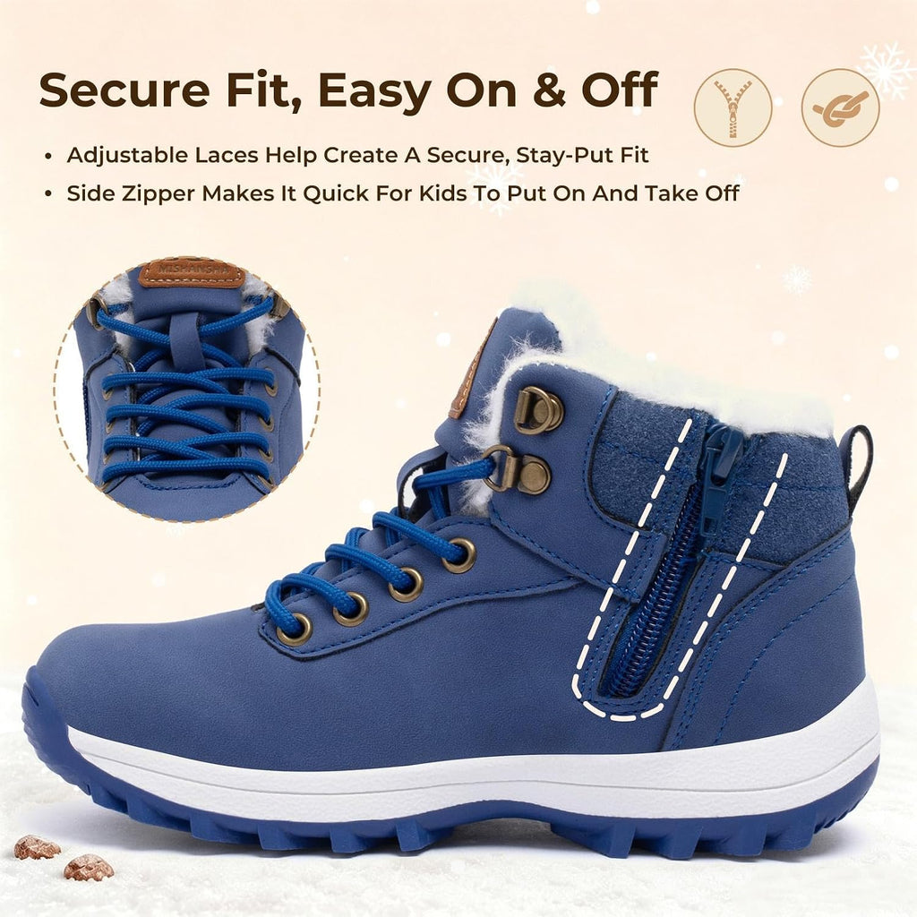 Boys Girls Snow Boots, Water Resistant Kids Winter Hiking Boots