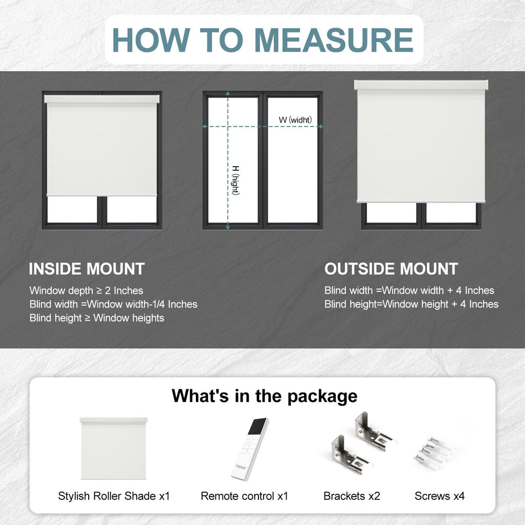 Motorized Roller Blinds with Remote Control for Windows, Blackout Smart Roller Shade, Battery Powered Electric Smart