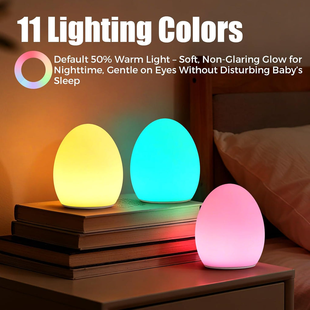 Baby Night Light, Silicone Egg Light for Kids, Portable Touch Night Lamp with 11 Colors Changing, Nursery Night Light