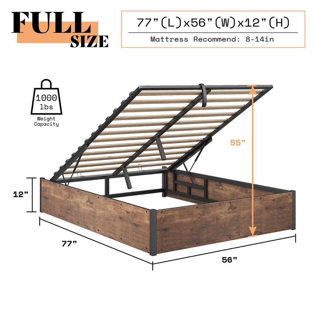 Lift Up Storage Bed Frame, Rustic Brown