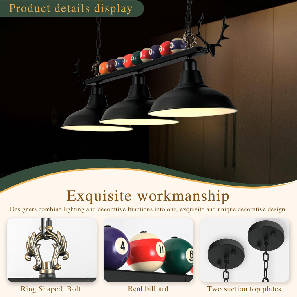 Pool Table Light, Billiard Light for 7' 8' 9' Pool Table, Hanging Billiards Light for Billiard Room, Game Room