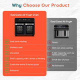 24Qt Dual Zone Air Fryer Oven with Rotisserie, Extra Large Double Air Fryers Mini Oven Digital 1800W 10 in 1 Airfryer
