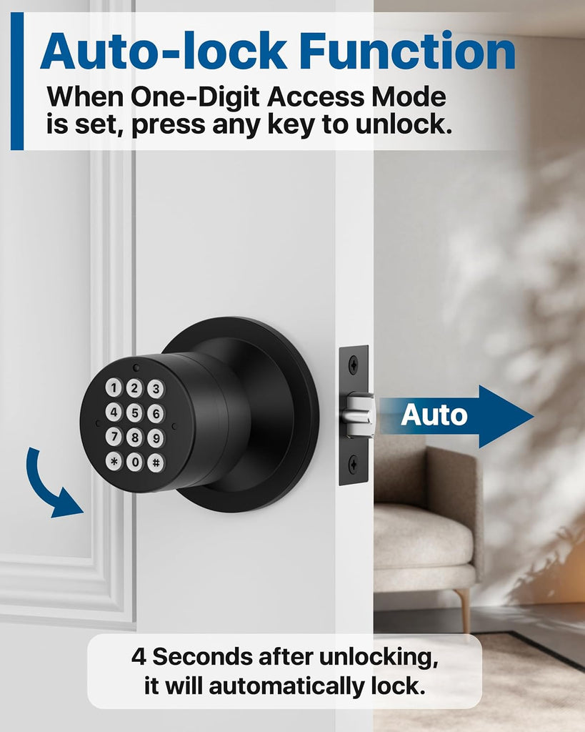 Door Knob with Keypad, Door Knob with Lock, Keyless Entry Door Lock with Code for Front Door Garage Home Apartment