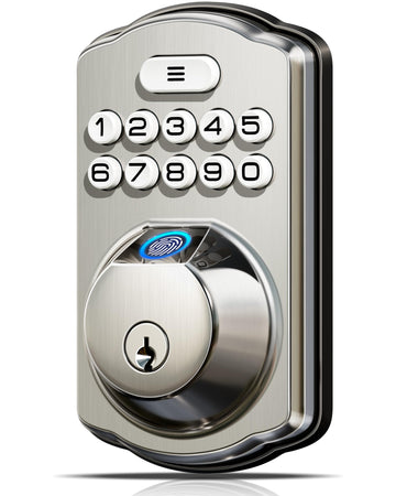 Fingerprint Door Lock, Keypad Deadbolt, Satin Nickel