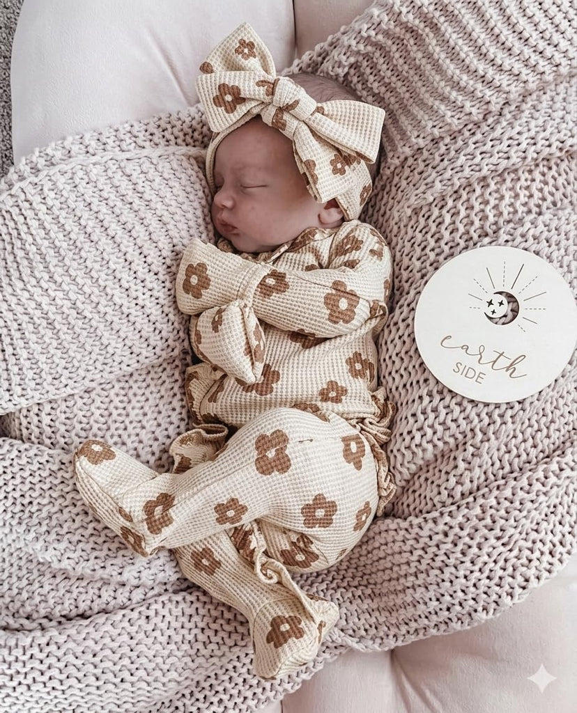 Newborn Baby Girl Fall Winter Outfits Clothes Knit Jumpsuit Ruffle Romper Newborn Coming Home Outfit for Baby Girl