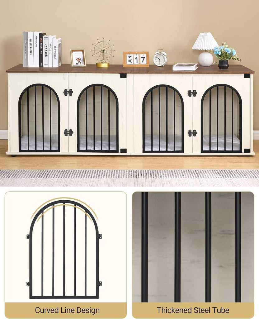 71" Dog Crate Furniture for 2 Dogs, Heavy Duty Indoor Dog Kennel TV Stand