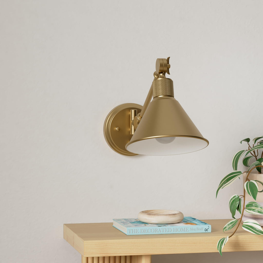 Wall Sconce Plug in, Dimmable Wall Sconce Brushed Brass Swing Arm Wall Lights with Plug in Cord and Dimmer On/Off