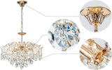 5-Light Gold Crystal Chandeliers, Middle Century Dining Room Light Fixture, Modern Pendant Light for Living Room, D20 x H17, Adjustable Chains 59", Chopper Finish Metal Frame A100-B0C1JJHV3G