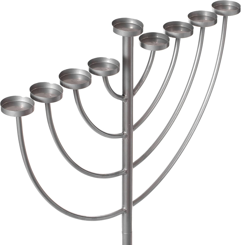 Modern Silver Hanukkah Candle Holder, 9 Branch Metal Aluminum for Hanukkah, Jewish , Contemporary Candle Holders