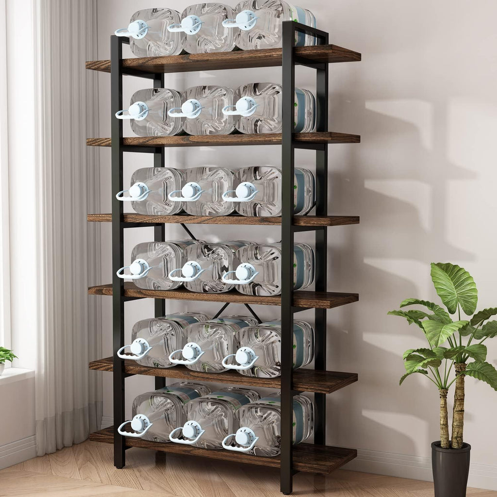 Solid Wood Bookcase and Book Shelves Wood and Metal Shelving Unit 6 Tier Bookshelf Modern Rustic Open Bookshelf