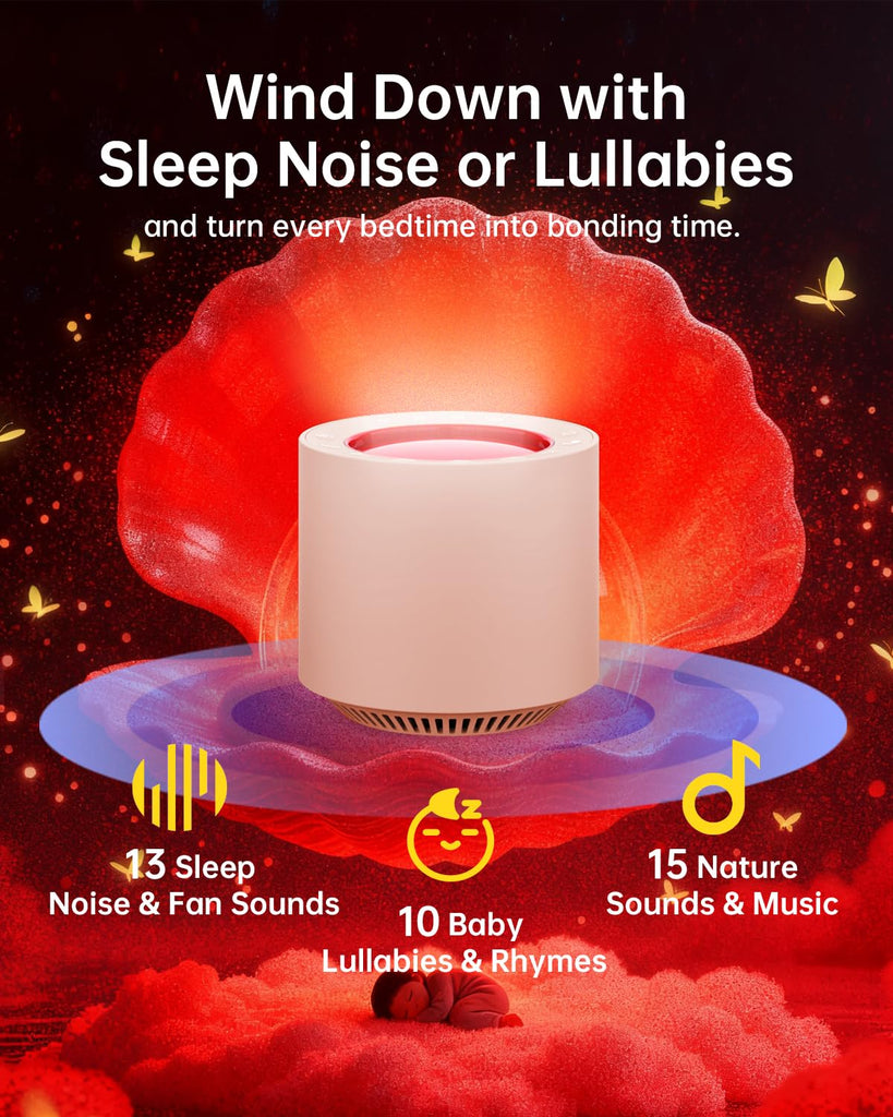 Dimmable Nursery Night Light: Red Light Therapy Sleep Sound Machine with 38 Sounds & Calming Womb Soother Memory Function