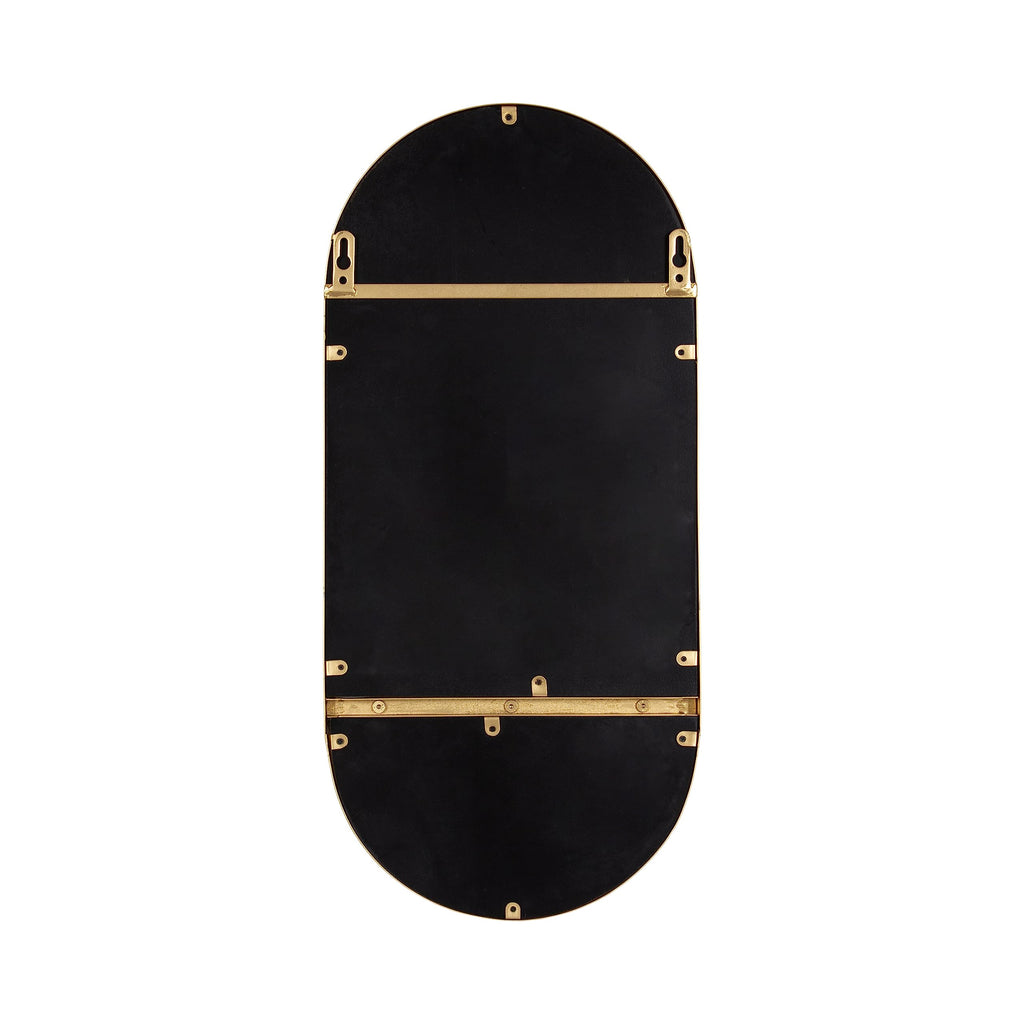 Estero Modern Metal Oval Mirror with Rounded Shelf; 11 x 25; Gold; Decorative Modern Glam Capsule Shelf Mirror