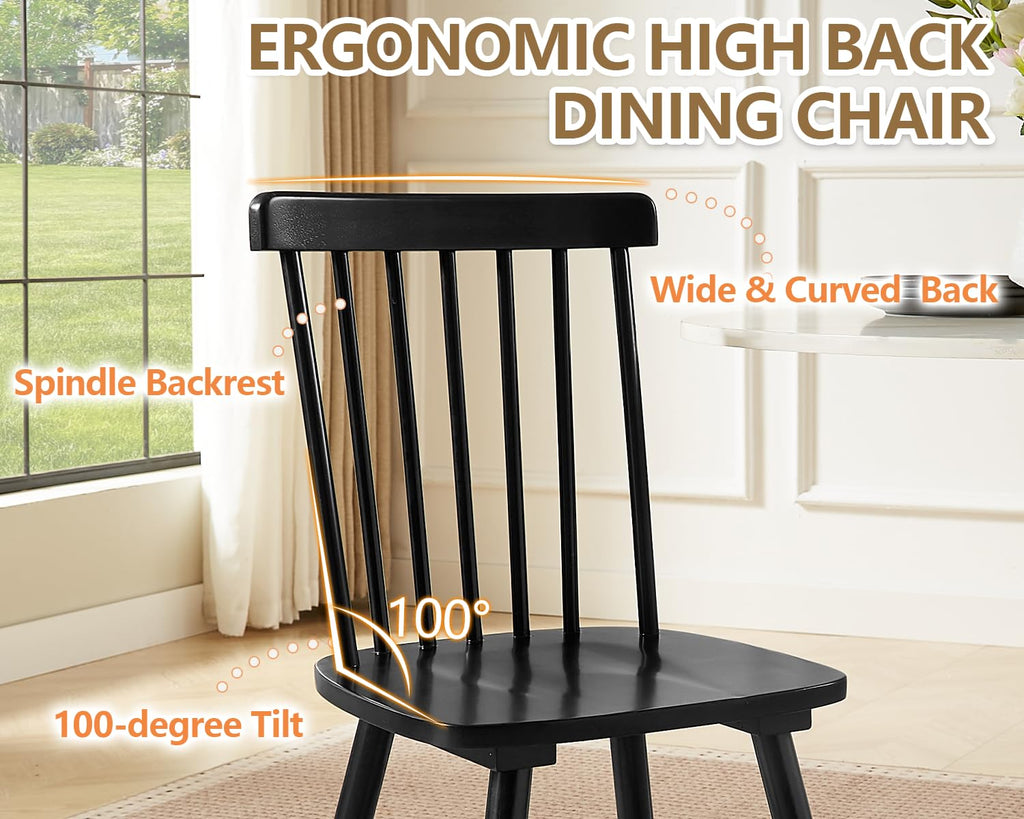 Windsor Dining Chairs Set of 4 with Spindle Back, Black