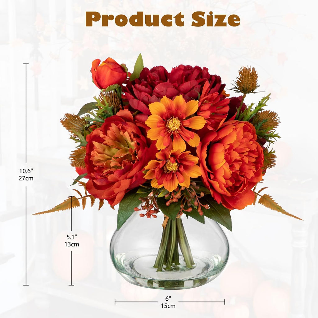 Fake Peony Flowers in Vase Fall Table Centerpiece Faux Floral Arrangement in Vase Autumn Artificial Flowres