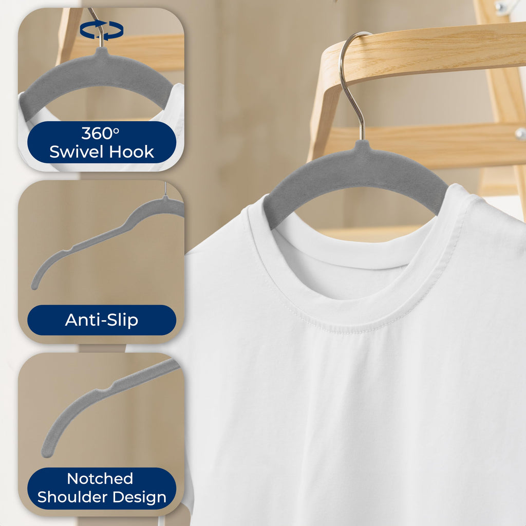 30-Piece Shirt Hangers, Premium Non-Slip Velvet Hangers Pack with 360° Swivel Hooks, Slim Space-Saving Design for