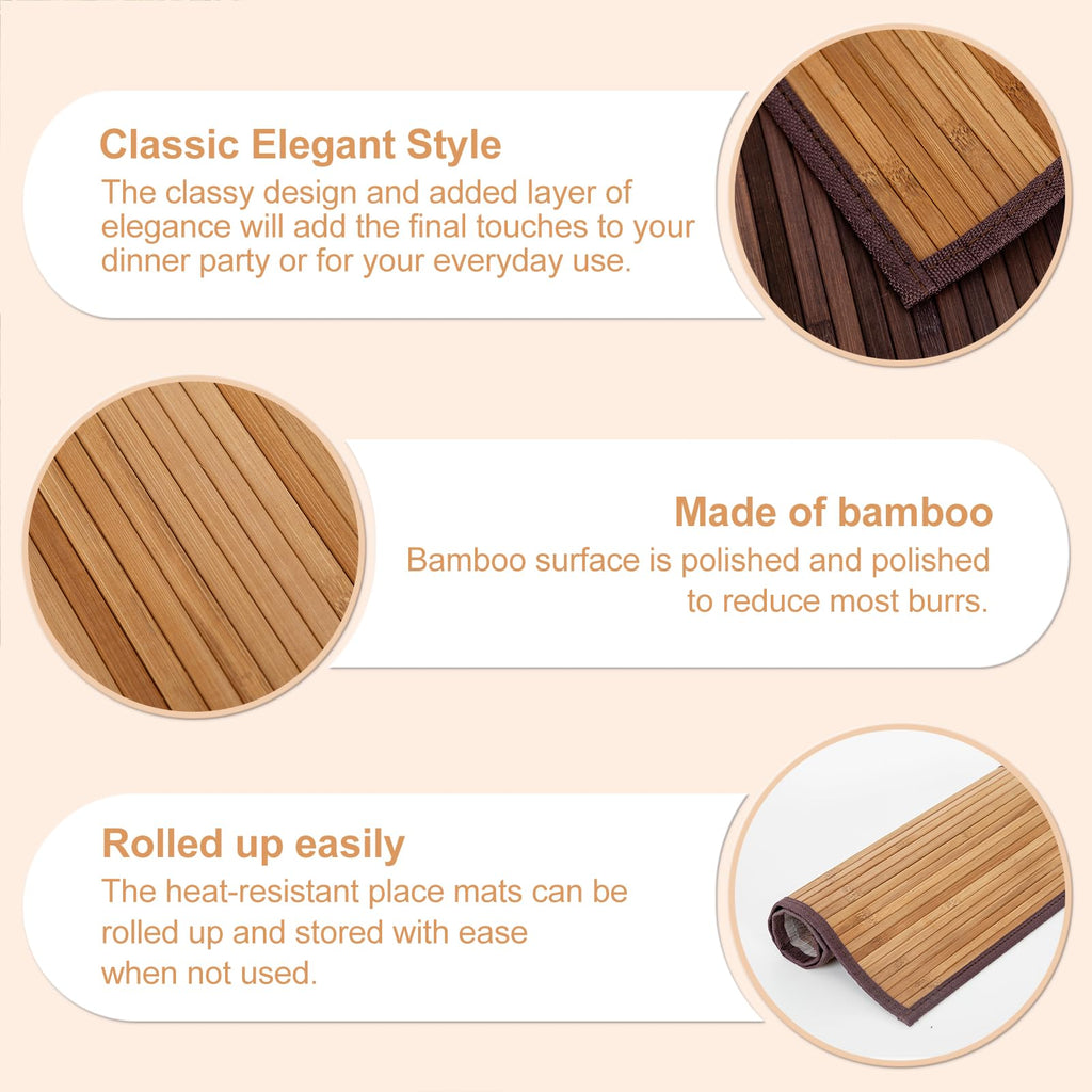 Bamboo Placemats Set of 8 with Fabric Border, Table Mats, Camel