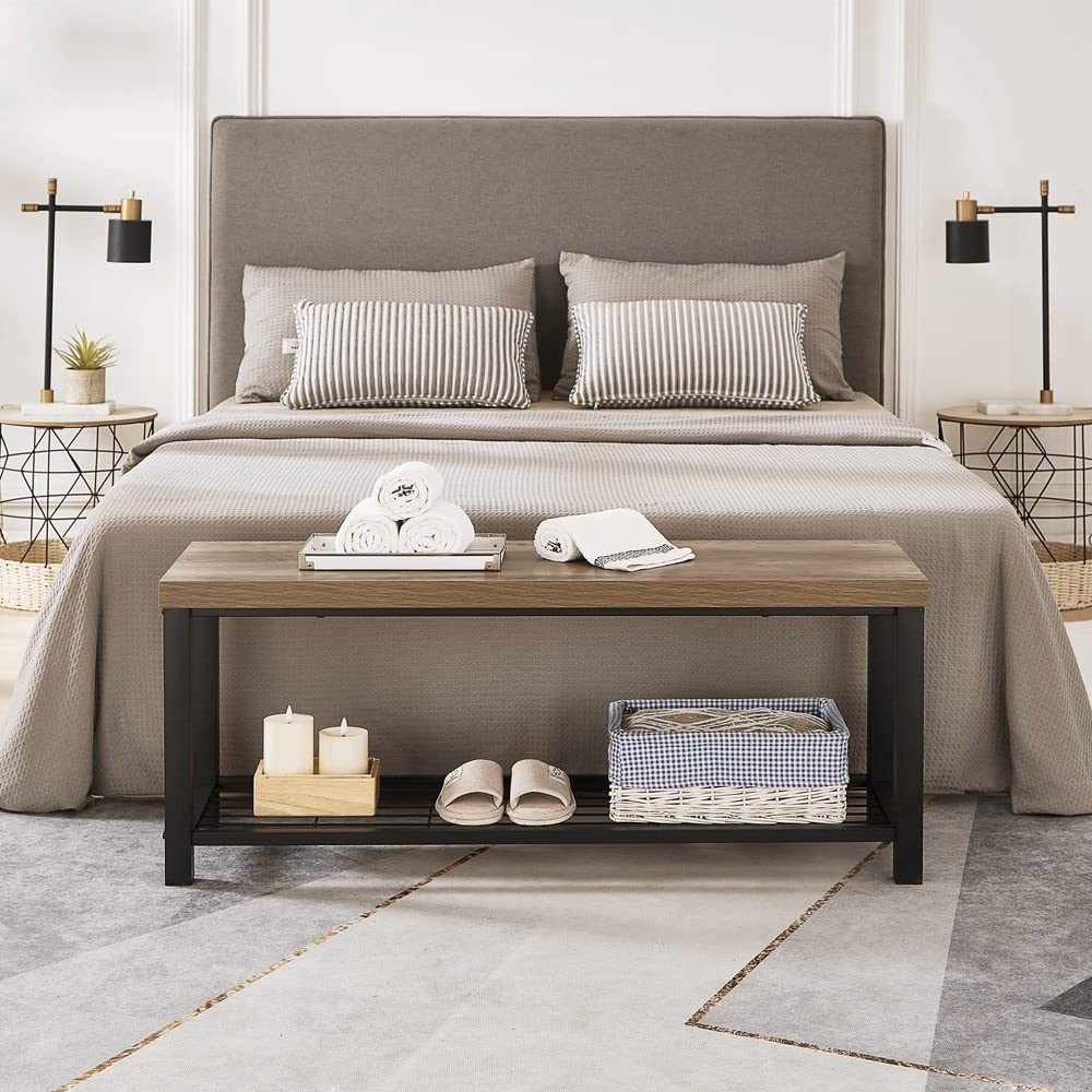 Entryway Bench, Modern Shoe Storage Bench, Rustic Wood and Metal Entry Bench Front Door Entrance, Industrial Indoor