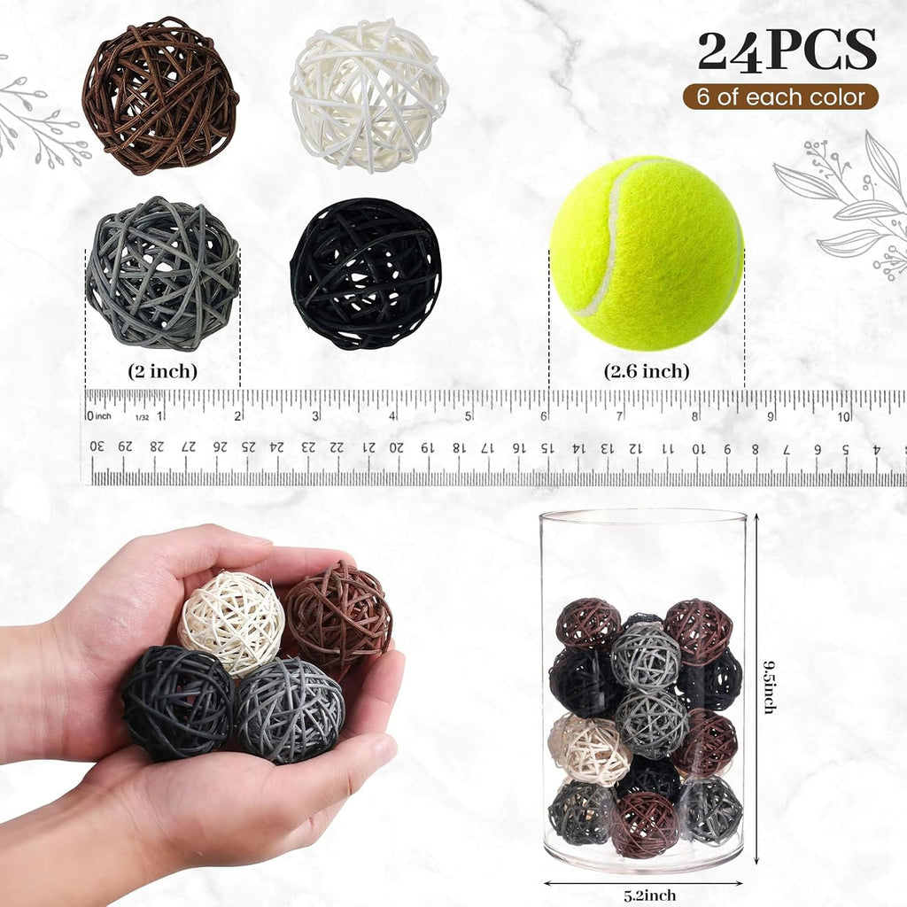 Brown Decorative Balls for Bowl Centerpiece, 2 Inch Rattan - Set of 24