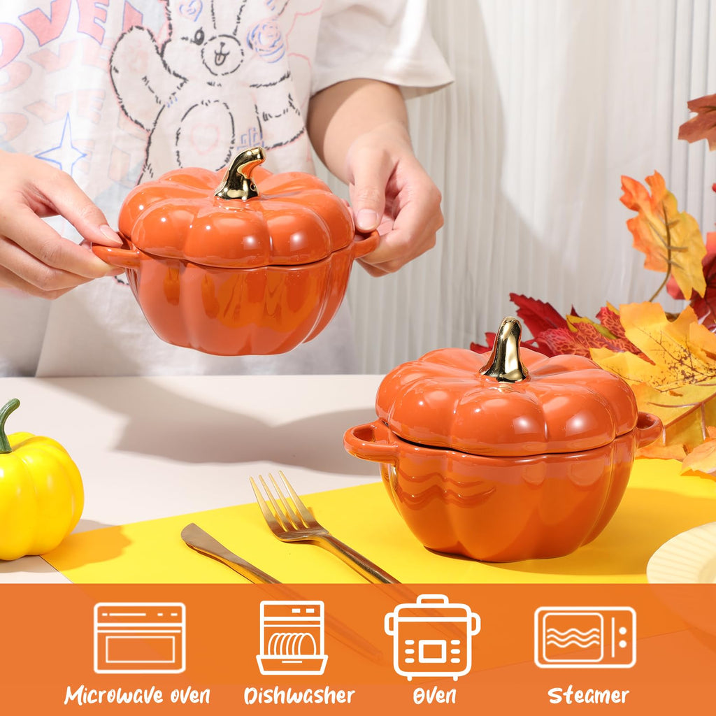 6 Pcs Pumpkin Ceramic Bowl 15 oz Soup Bowl, Orange