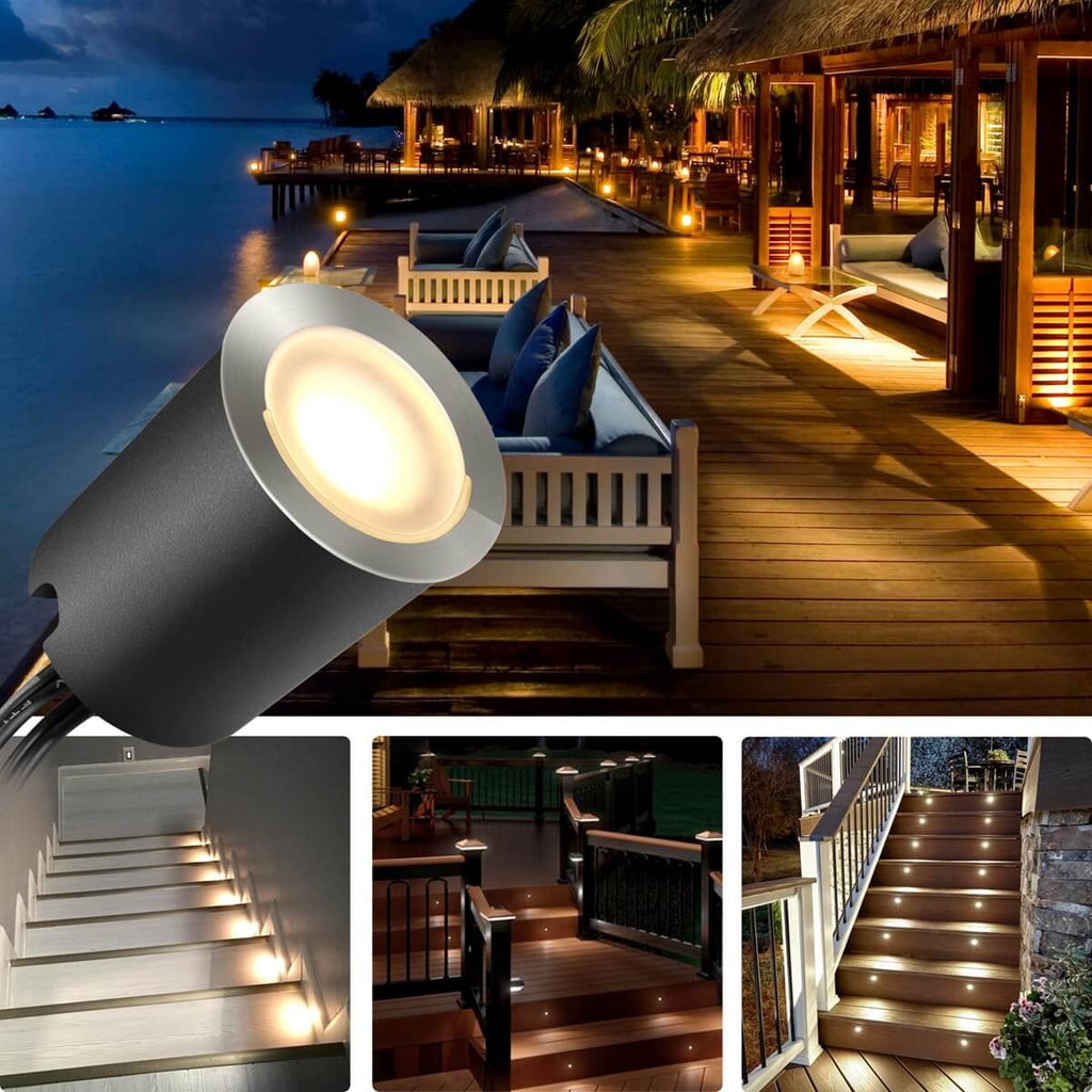 10 Pack Recessed LED Deck Light Kits with Protecting Shell, 32mm, Warm White, IP67 Waterproof, 12V Low Voltage