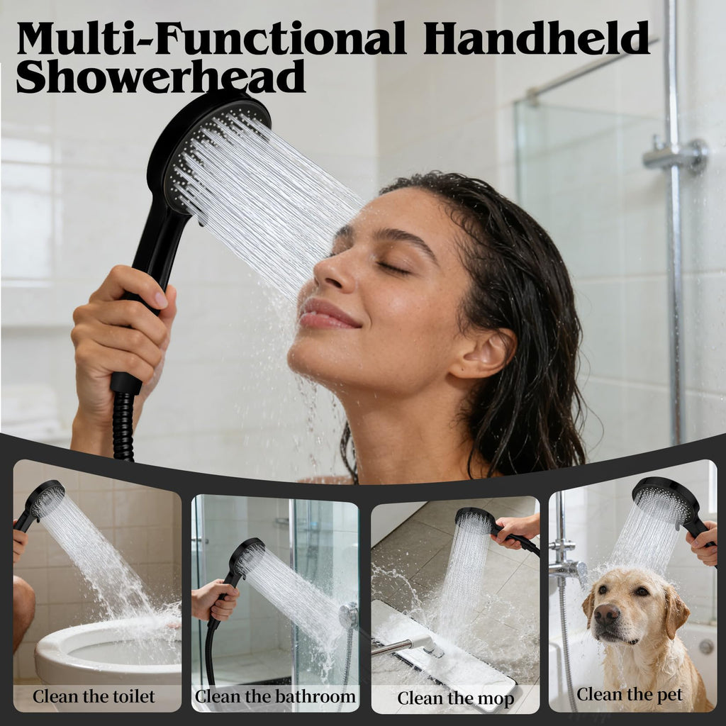 Shower Head, Rain Shower Head with Handheld Spray Combo, 12 Inch Adjustable High Pressure Rainfall Shower Head, Dual